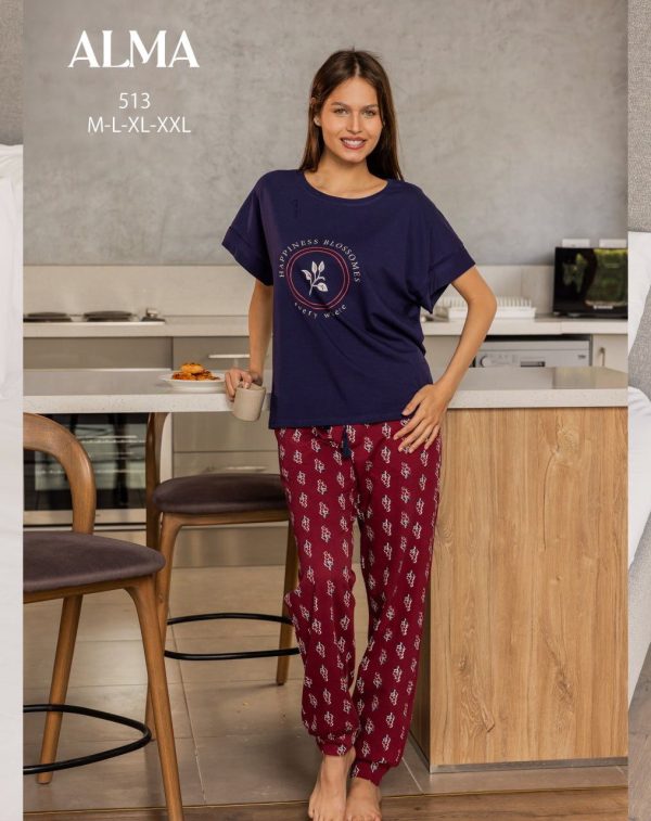 short-sleeve cotton pajama patterned from ALMA 513 Happiness Blossomes every where | Pyjamty