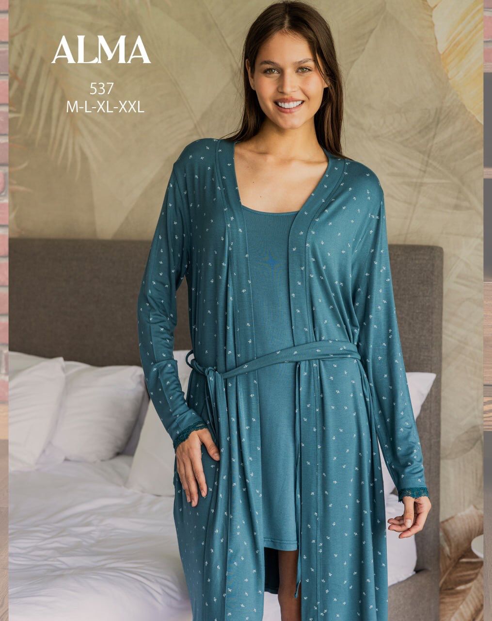 Cotton robe set with delicate lace details from ALMA 537 | Pyjamty