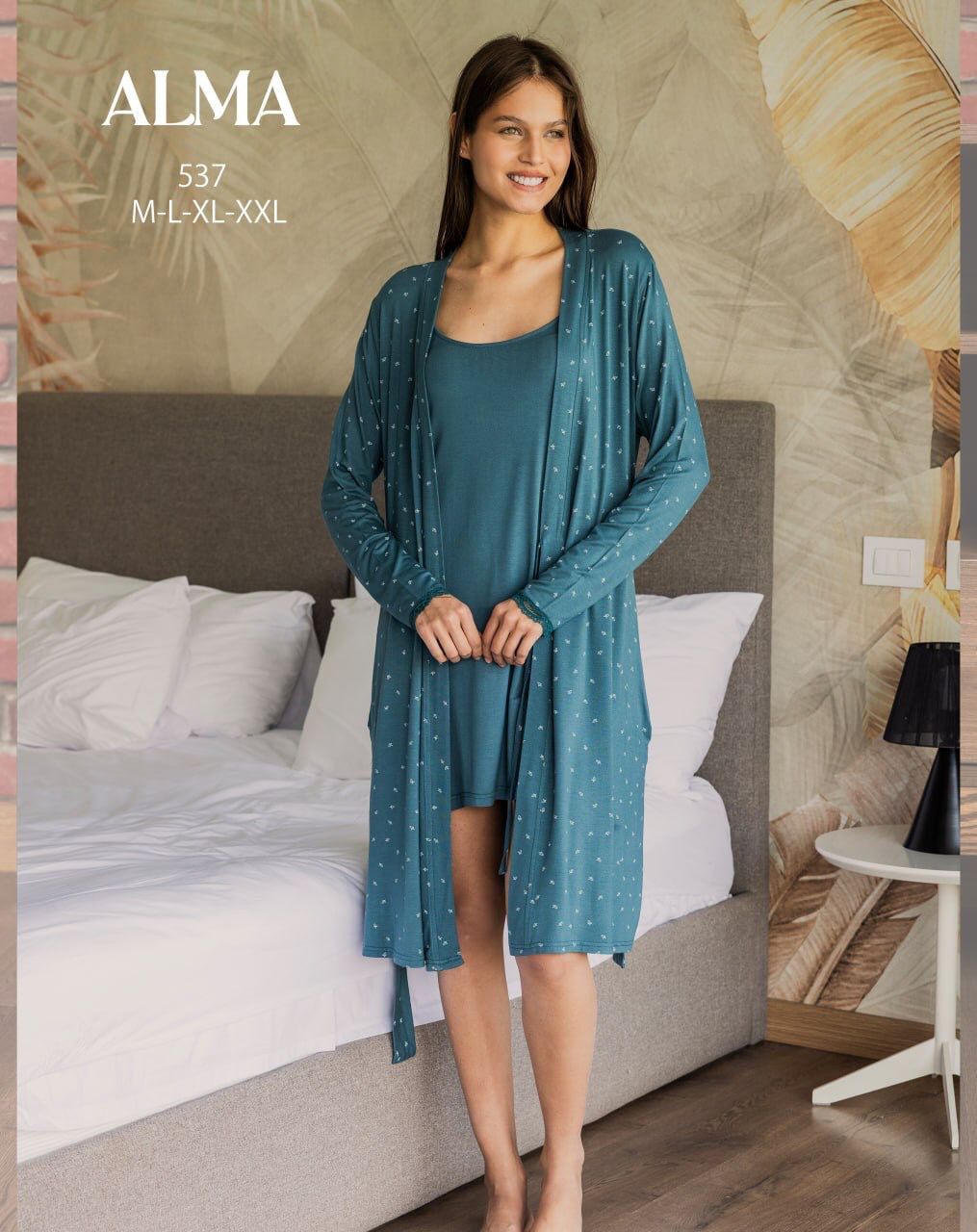 Cotton robe set with delicate lace details from ALMA 537 | Pyjamty