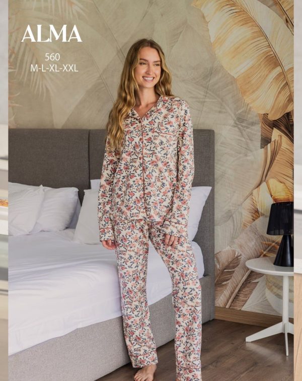 long sleeve classic pajama with flowers pattern from ALMA 560 | Pyjamty