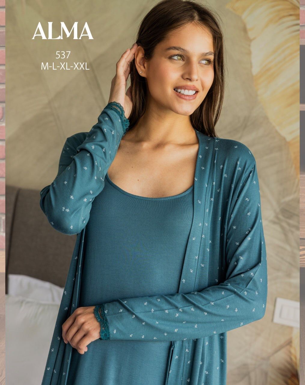 Cotton robe set with delicate lace details from ALMA 537 | Pyjamty