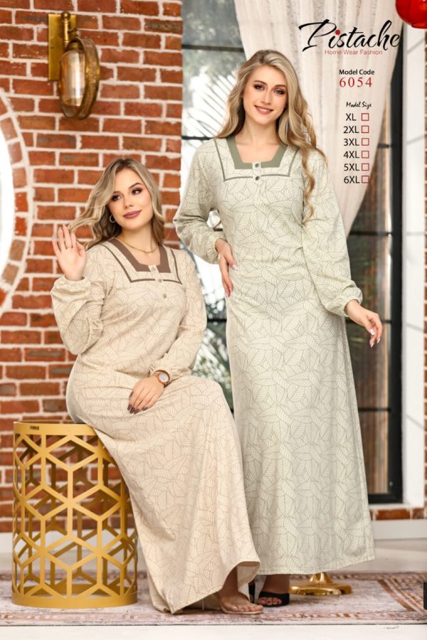 long sleeve cotton Jalabiya patterned from pistache 6054 | Pyjamty