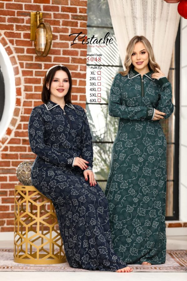 long sleeve cotton Jalabiya with a zipper from pistache 5048 | Pyjamty