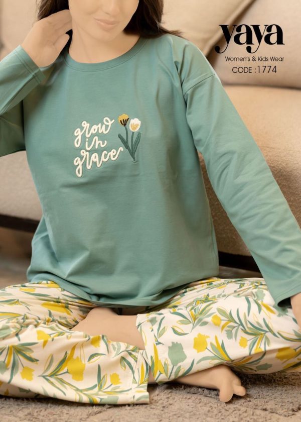 long sleeve cotton pajama with floral print from yaya 1774 grow in grace! | Pyjamty