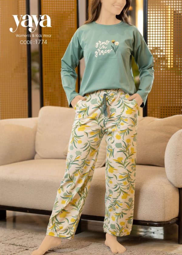 long sleeve cotton pajama with floral print from yaya 1774 grow in grace! | Pyjamty