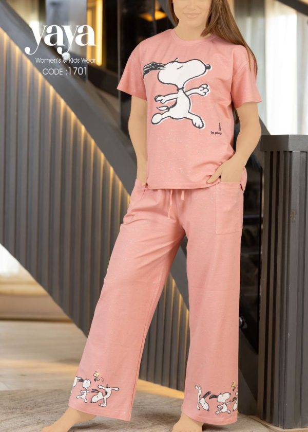 half-sleeve cotton pajama with pockets from yaya 1701 Snoopy ready to play! | Pyjamty