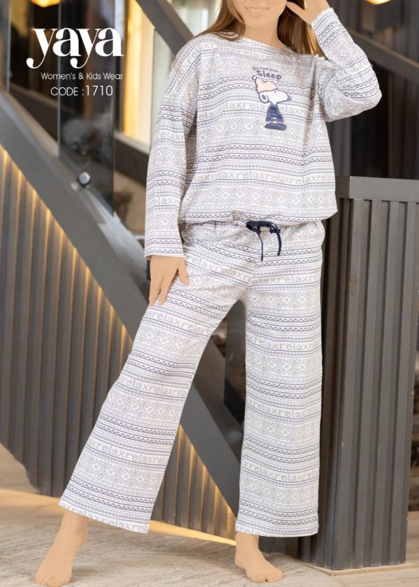 long-sleeve cotton pajama set with Fair Isle Pattern and Snoopy print from yaya 1710 | Pyjamty