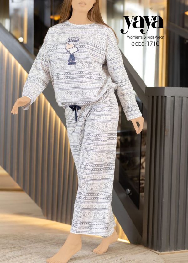 long-sleeve cotton pajama set with Fair Isle Pattern and Snoopy print from yaya 1710 | Pyjamty