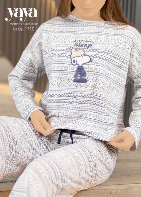 long-sleeve cotton pajama set with Fair Isle Pattern and Snoopy print from yaya 1710 | Pyjamty