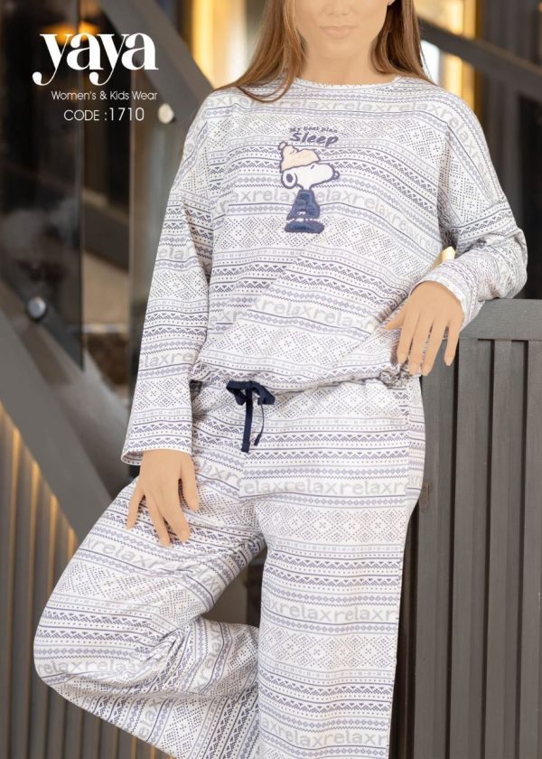 long-sleeve cotton pajama set with Fair Isle Pattern and Snoopy print from yaya 1710 | Pyjamty