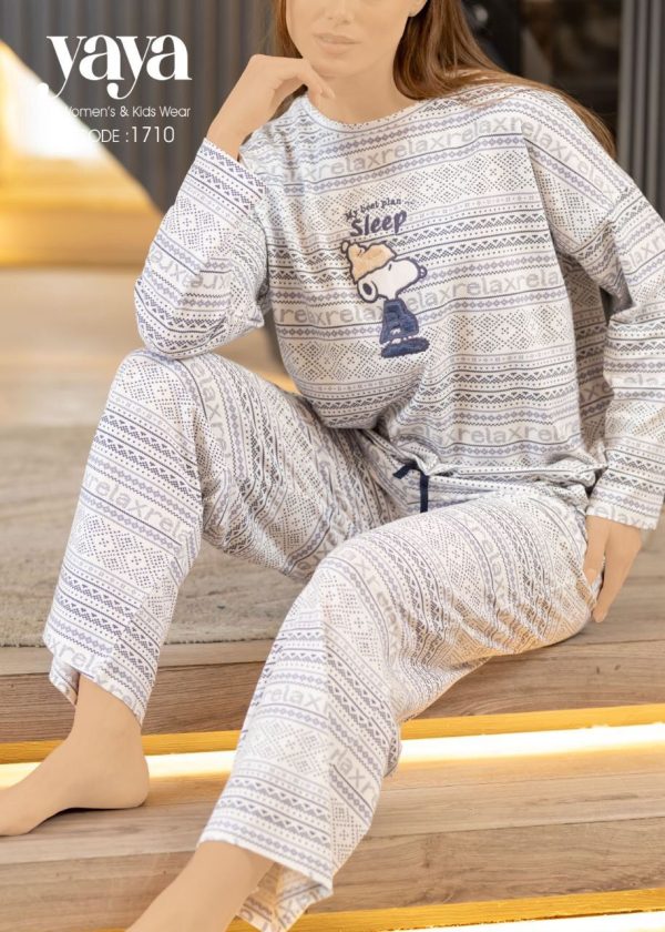 long-sleeve cotton pajama set with Fair Isle Pattern and Snoopy print from yaya 1710 | Pyjamty