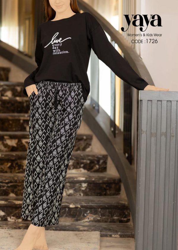 Long sleeve cotton pajama with black color from yaya 1726 live every day with intention | Dream