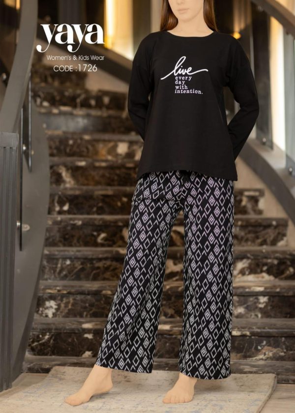 Long sleeve cotton pajama with black color from yaya 1726 live every day with intention | Dream