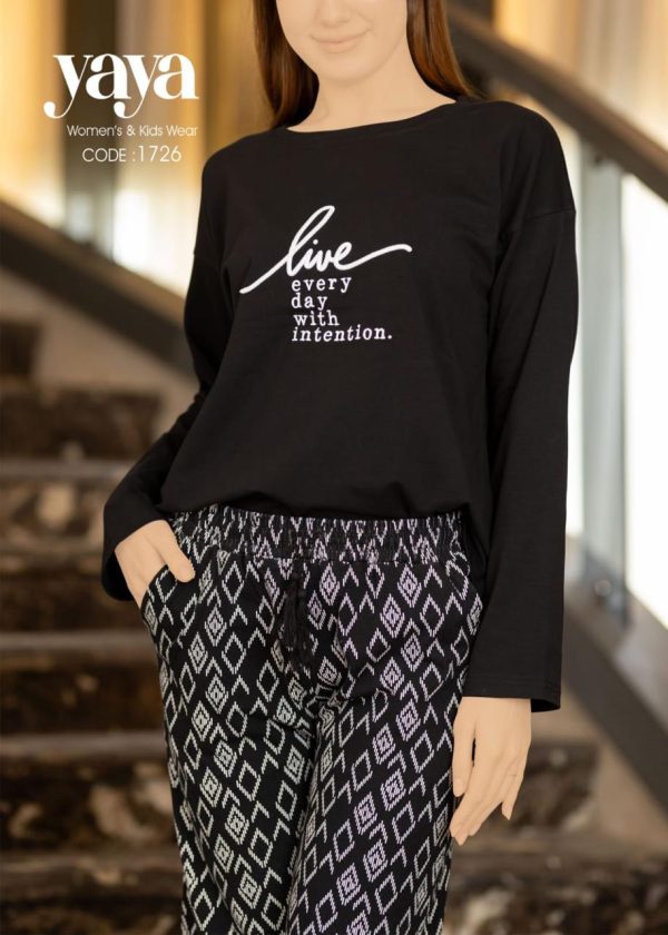 Long sleeve cotton pajama with black color from yaya 1726 live every day with intention | Dream