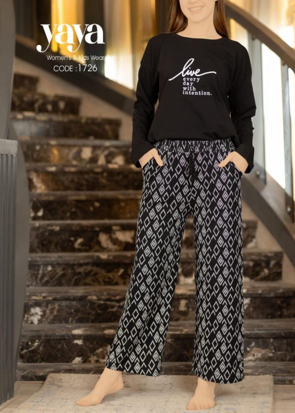 Long sleeve cotton pajama with black color from yaya 1726 live every day with intention | Dream