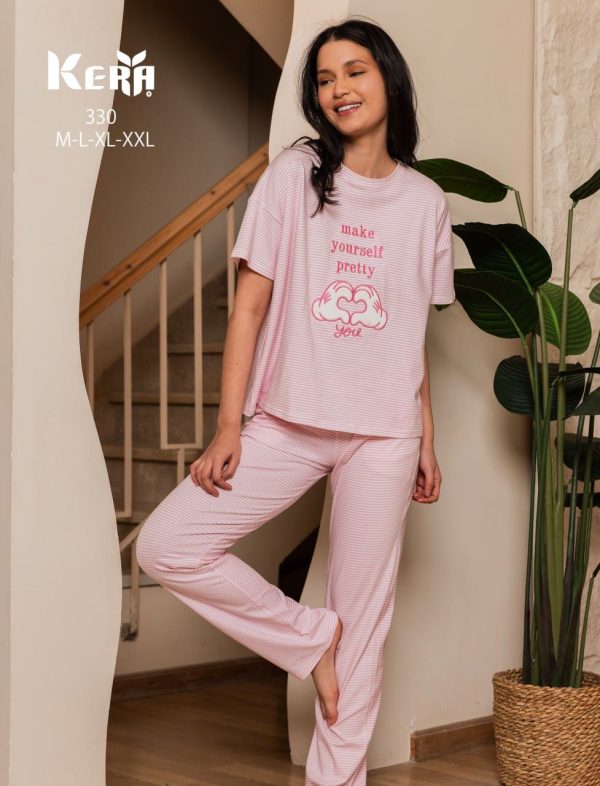 Short-sleeve cotton pajama with stripped pattern from kera 330 make yourself pretty | Pyjamty