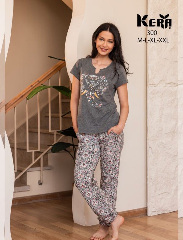 short sleeve cotton pajama with elephant print from Kera 300 | Pyjamty