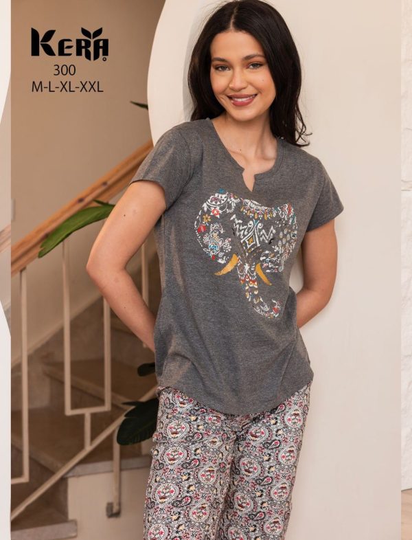 short sleeve cotton pajama with elephant print from Kera 300 | Pyjamty