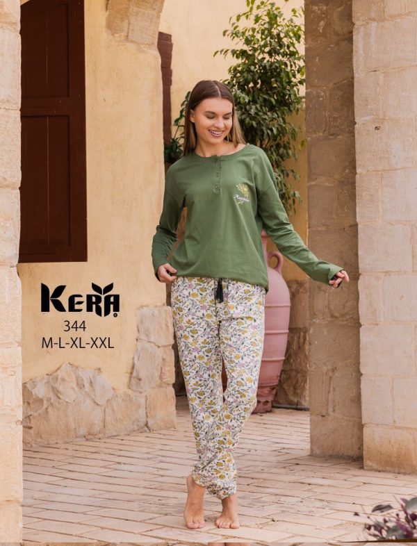 Long-sleeve cotton pajama with Button-Front Top from kera 344 Magnolia | Pyjamty