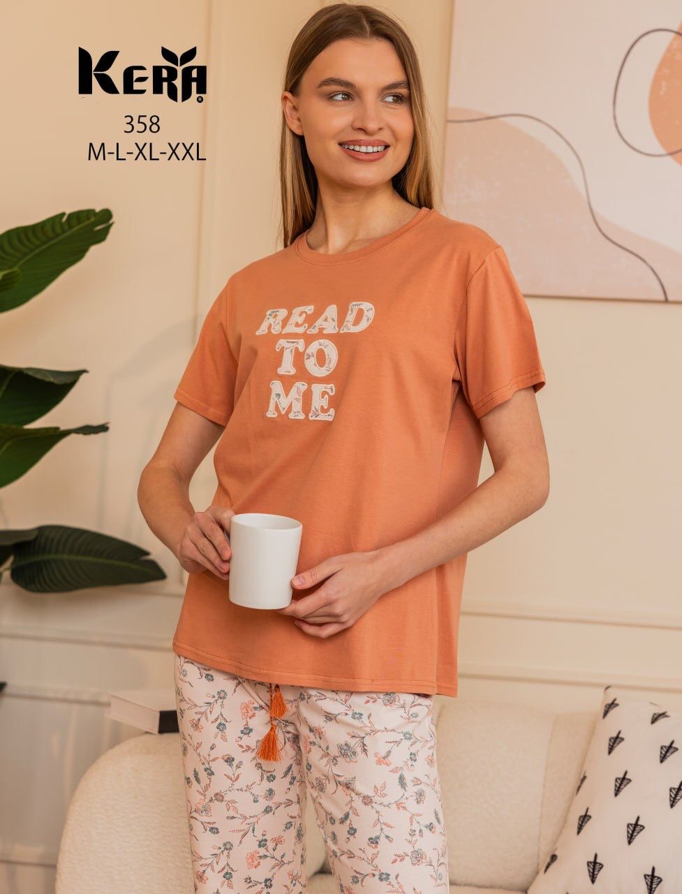 short sleeve cotton pajama featured with floral print from kera 358 READ TO ME | Pyjamty