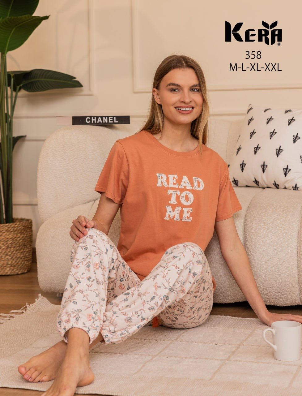 short sleeve cotton pajama featured with floral print from kera 358 READ TO ME | Pyjamty