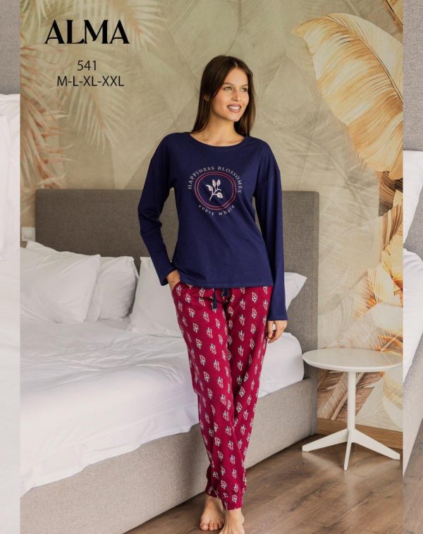 long-sleeve cotton pajama with printed pants from ALMA 541 Happiness blossome every where | Pyjamty