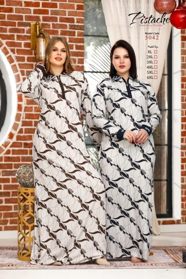 long sleeves home jalabeya with a unique print from pistache 5042 | Pyjamty