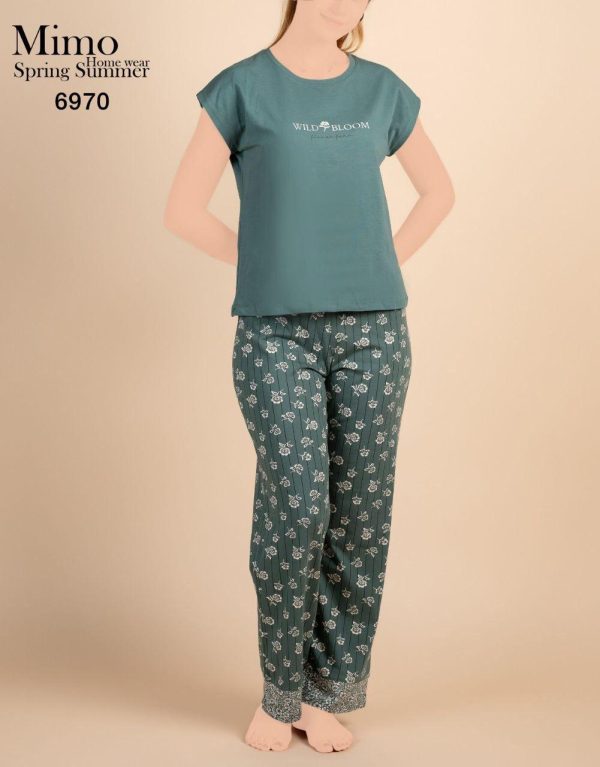 short sleeves cotton pajama with a wide leg pants design from mimo 6970 WILD BLOOM | Pyjamty
