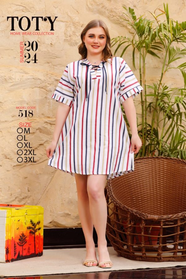 Cotton night shirt featured with stripped pattern from toty 518 | Pyjamty