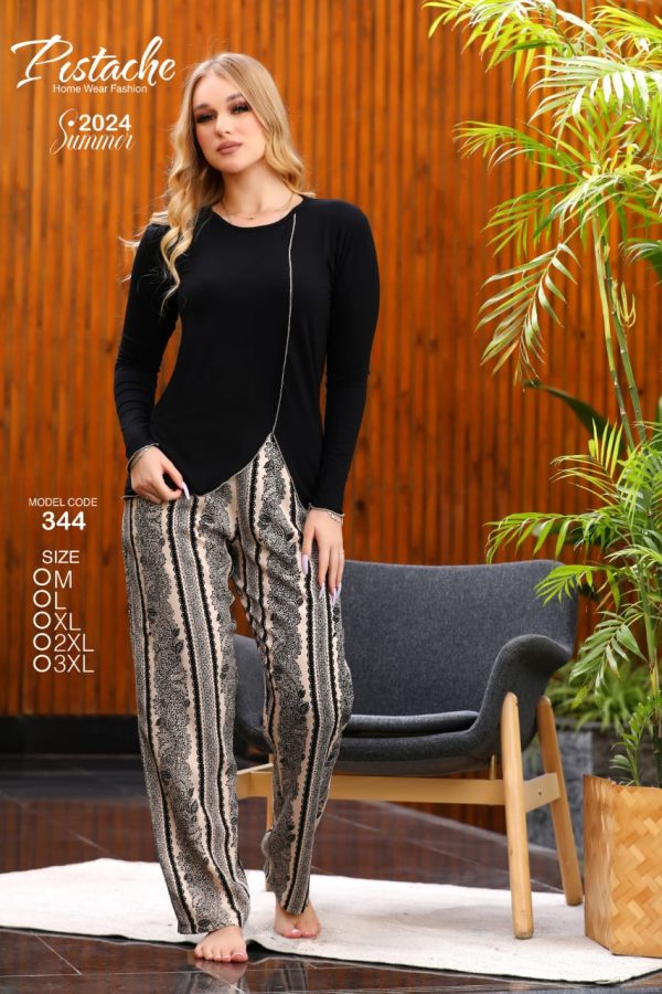 long sleeves cotton pajama featured with stripped pattern from pistache 344 | Pyjamty