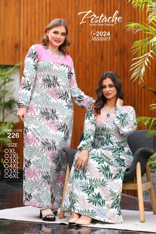 long sleeves jalabeya with a floral print from pistache 226 | Pyjamty