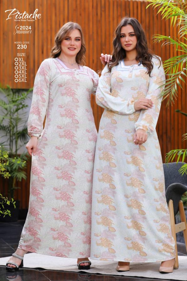 Long sleeve jalabeya with floral print from pistache 230 | Pyjamty