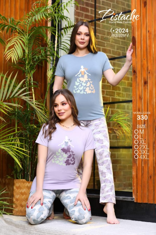 short sleeves cotton pajama patterned with a Butterflies from pistache 330 | Pyjamty