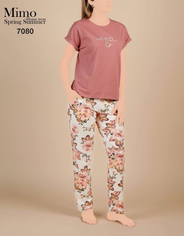 short sleeves cotton pajama with a floral print from mimo 7080 Beauty | Pyjamty