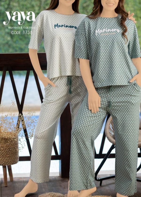 short sleeves pajama with geometric micro-print from yaya 1736 Mariners together | Pyjamty