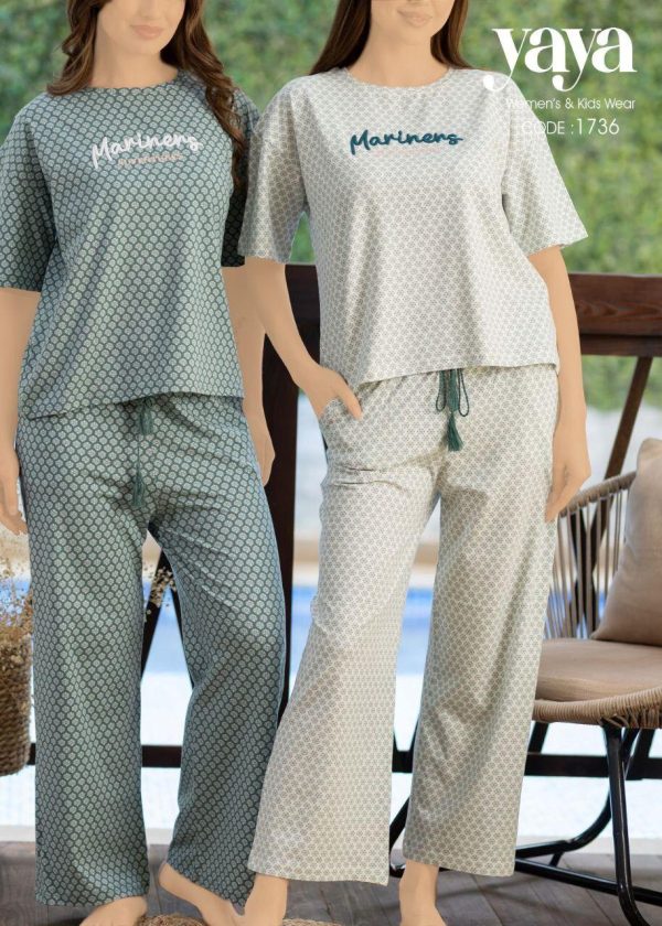 short sleeves pajama with geometric micro-print from yaya 1736 Mariners together | Pyjamty