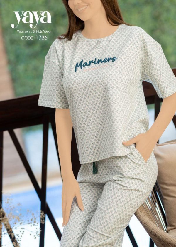 short sleeves pajama with geometric micro-print from yaya 1736 Mariners together | Pyjamty