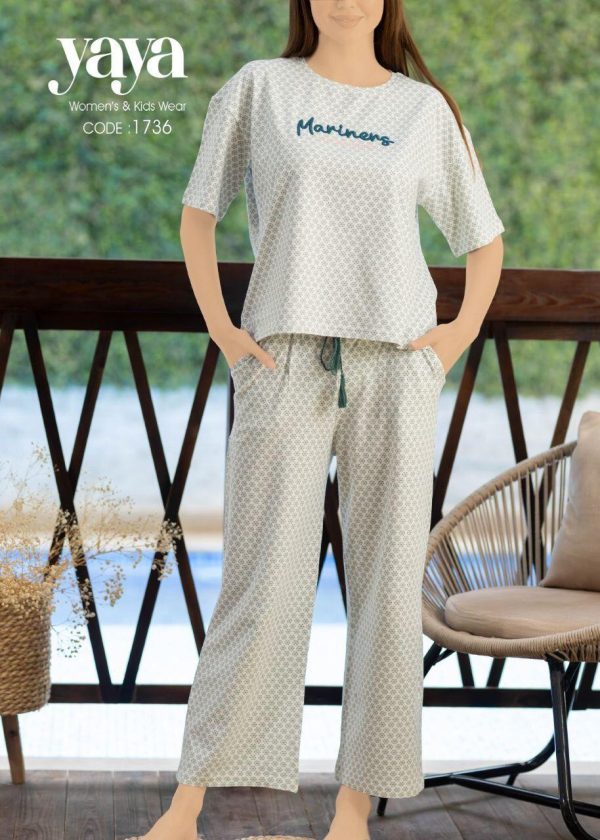 short sleeves pajama with geometric micro-print from yaya 1736 Mariners together | Pyjamty