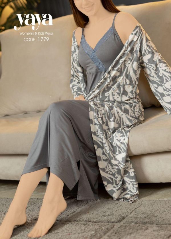 cotton robe set with a delicate design from yaya 1779 | Pyjamty