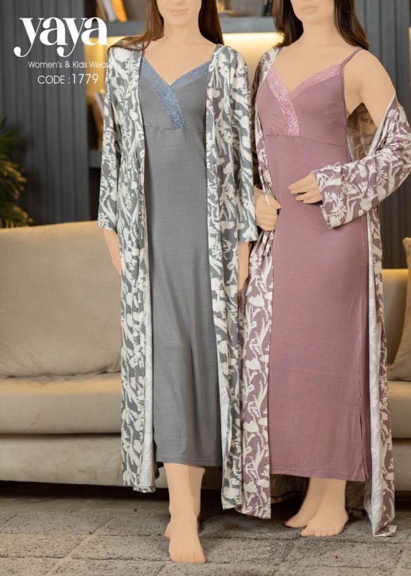 cotton robe set with a delicate design from yaya 1779 | Pyjamty