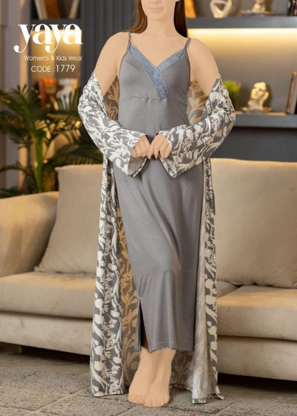 cotton robe set with a delicate design from yaya 1779 | Pyjamty