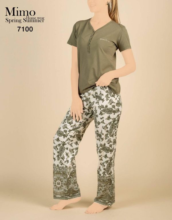 short sleeves cotton pajama with wide leg floral print from mimo 7100 | Pyjamty