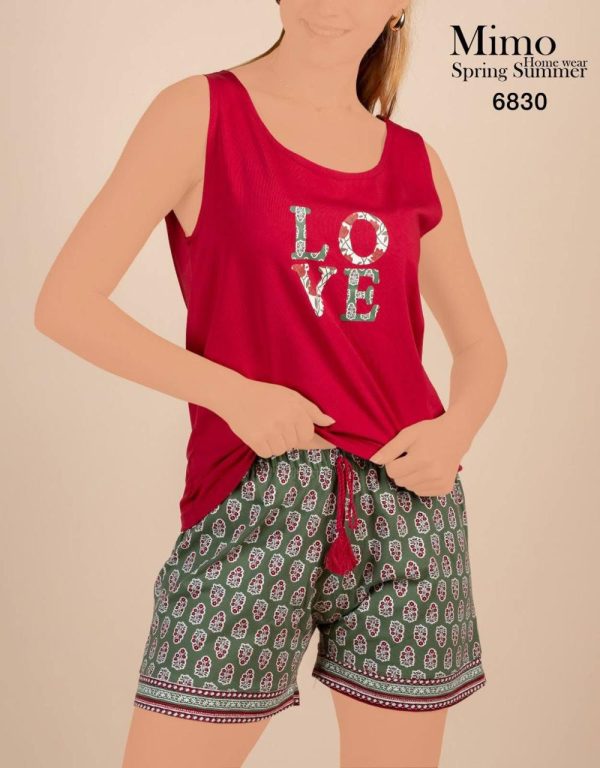 Sleeveless short pajama with LOVE print from mimo 6830 | Pyjamty