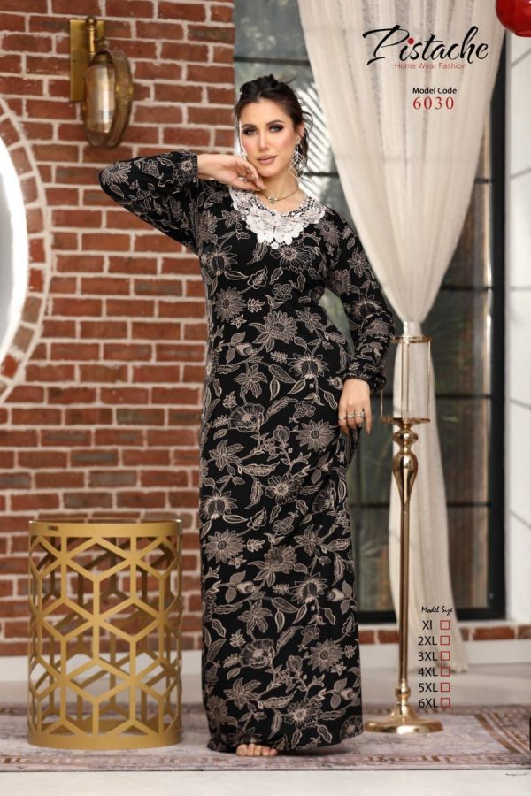 long sleeves home jalabeya with a floral print from pistache 6030 | Pyjamty