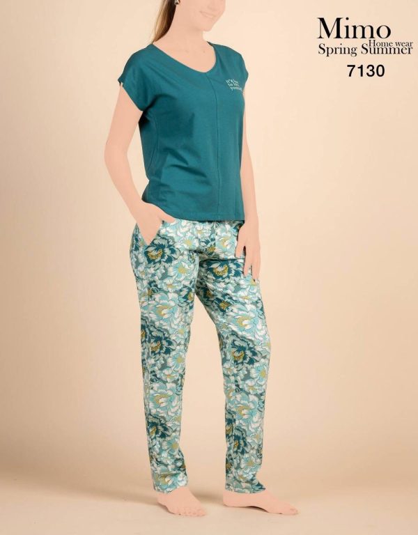 short sleeves cotton pajama printed with flowers from mimo 7130 it's time to love yourself | Pyjamty