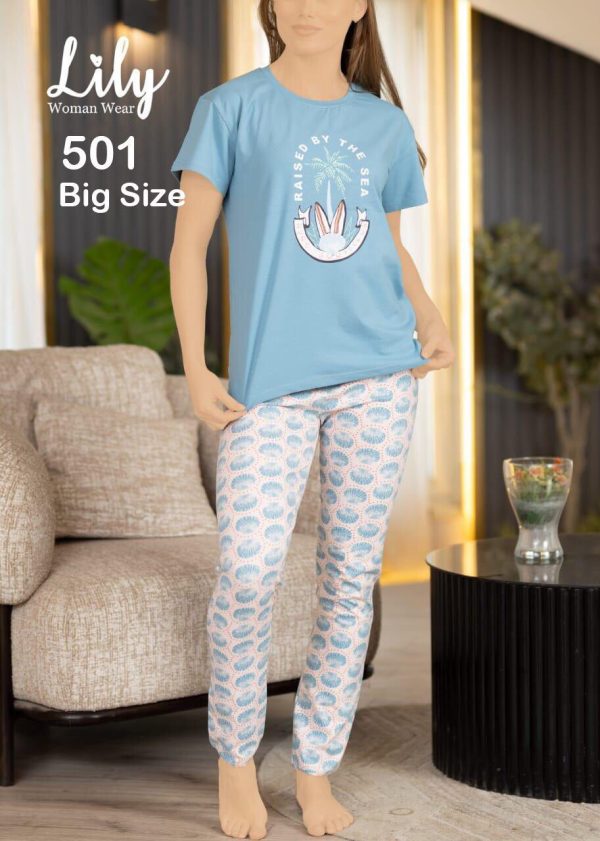 Big size cotton pajama with a simple print from lily 501 raised by the sea! | Pyjamty