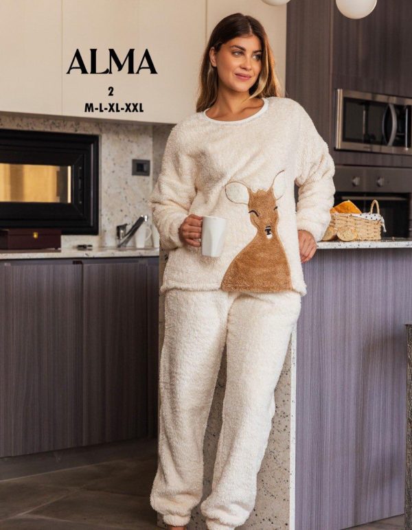 winter polar fleece pajama featuring with a deer print from Alma 2 | Pyjamty