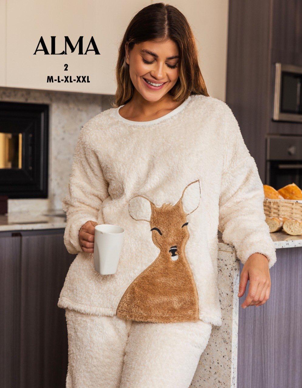 winter polar fleece pajama featuring with a deer print from Alma 2 | Pyjamty