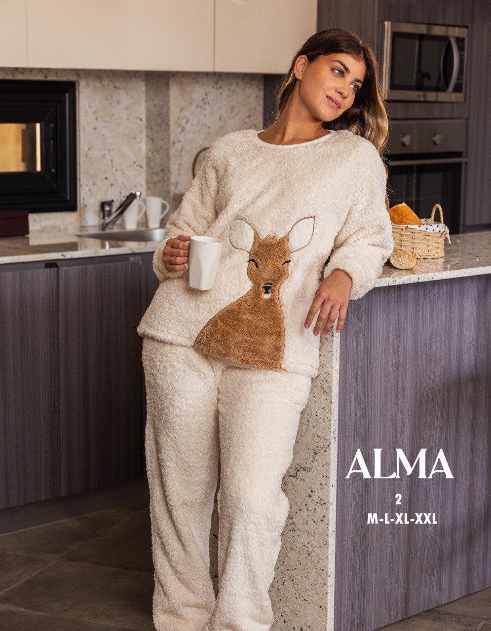 winter polar fleece pajama featuring with a deer print from Alma 2 | Pyjamty