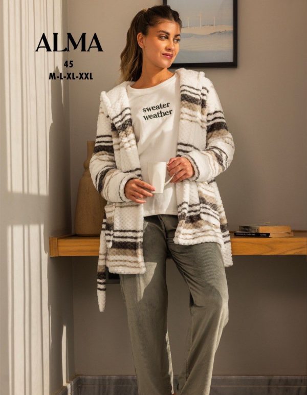 3 pcs winter pajama featured with a striped polar jacket from Alma 45 sweater weather | Pyjamty
